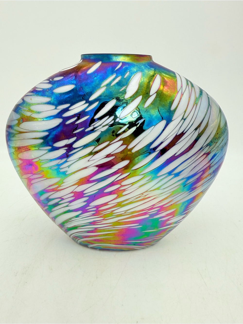 Silversti Art Glass Decorative Vase in Iridescent Rainbow and White - Taiwan